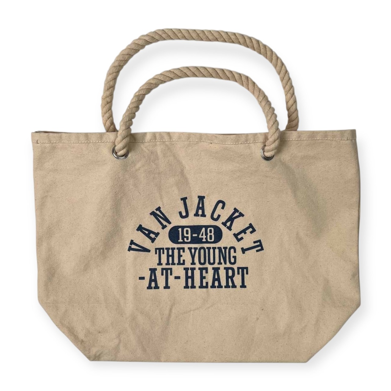 VAN JAC ヴァンヂャケット プリント 幌布 キャンバス トートバッグ /鞄/持ち手ロープ/生成り