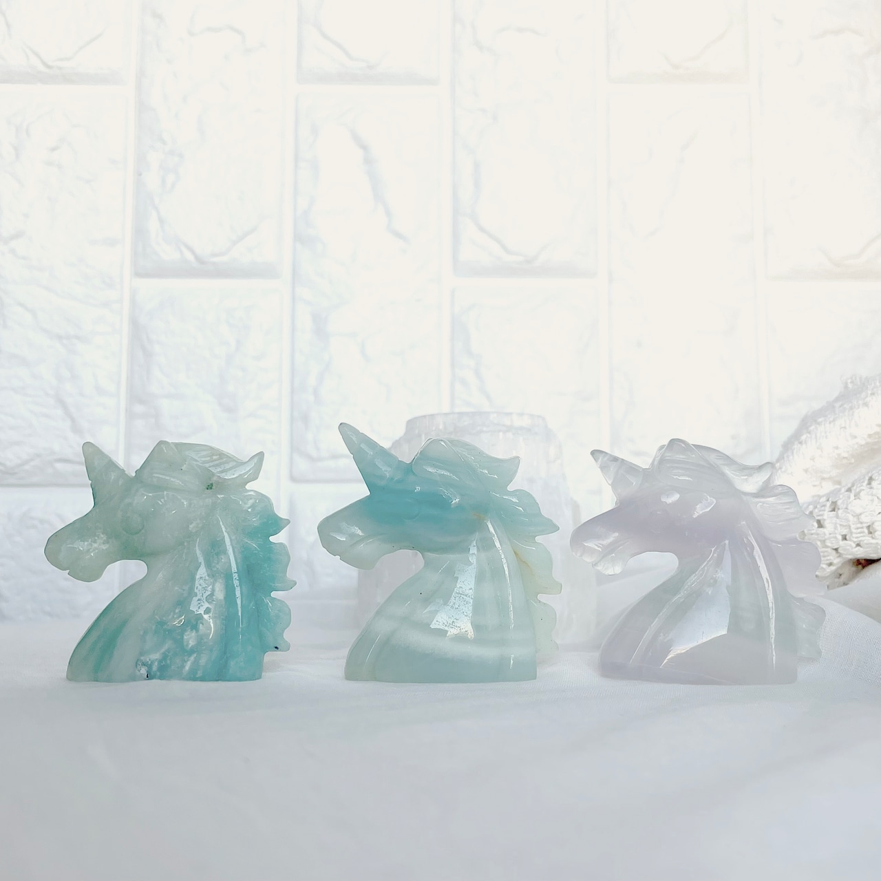 ユニコーン*アマゾナイト*イットリウムフローライト*カービング*250904*天然石*置き物*インテリアストーン