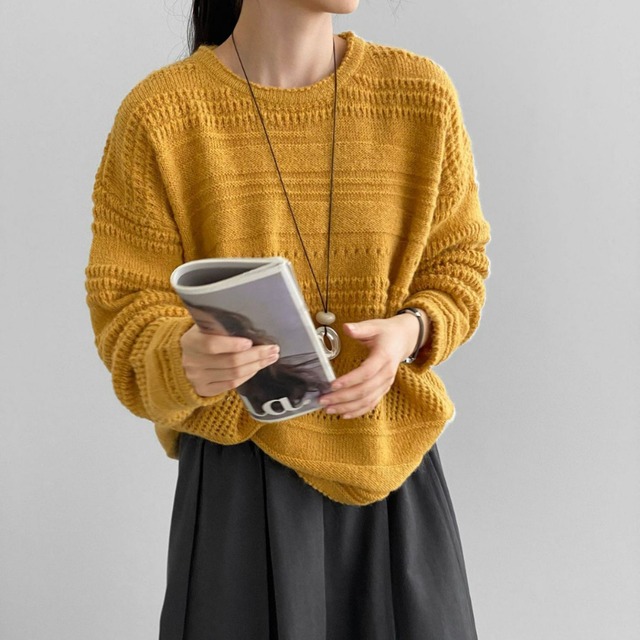 openwork crew neck knit　J00207