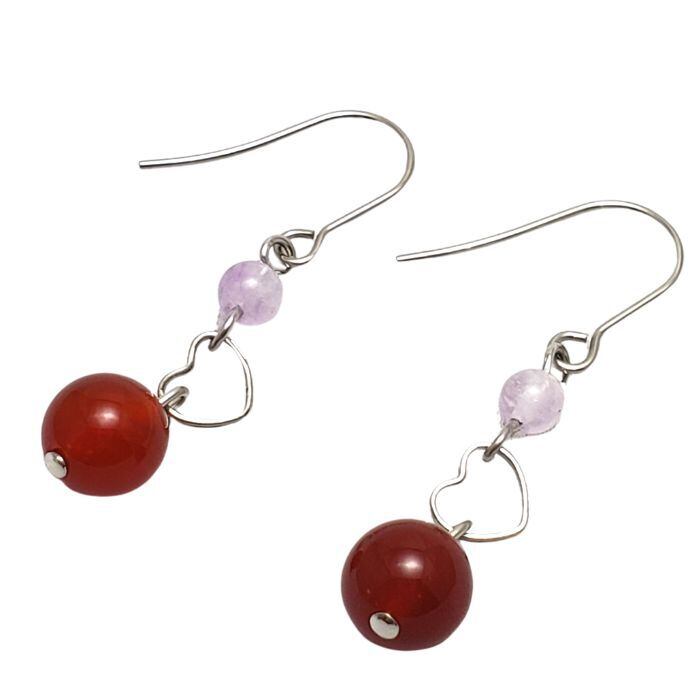 絆を強くするお守り パワーストーン ピアス 赤めのう ラベンダーアメジスト ピアス レッドアゲート 天然石 メール便送料無料 金属アレルギー 対応 誕生日プレゼント ギフト イヤリング変更可 ラッピング対応 アクセサリー