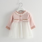 ハートボタンの長袖ツイードワンピ(ピンク)