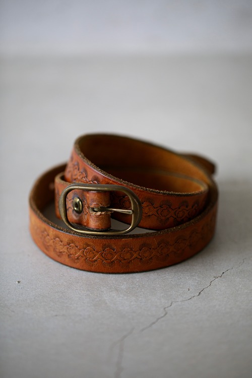 Sunburst Floral Stamped Leather Belt (c. 1970s–1990s)