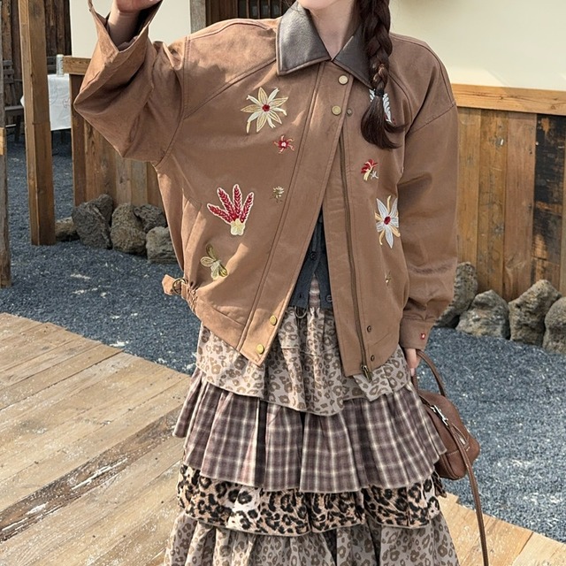 suede embroidery flower jacket　2litr05932