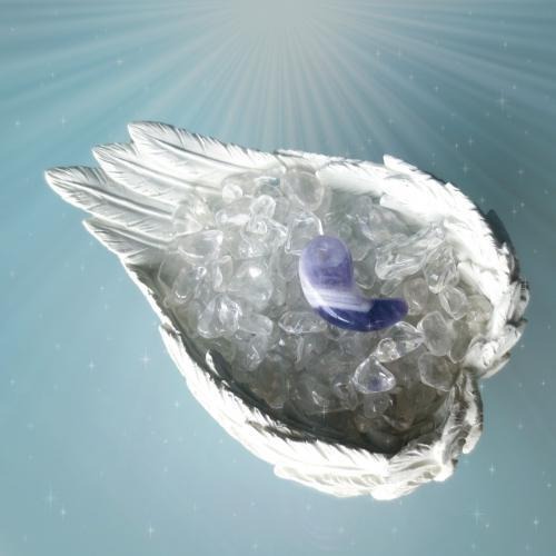 再入荷!　浄化セット【天使のゆりかご(大)】ヒマラヤ水晶とアメジストの勾玉付