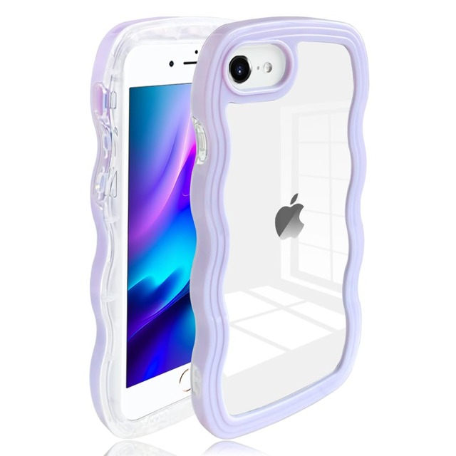 JOOBOY iPhone SE3 SE2 iPhone8 iPhone7 兼用 ケース クリア TPU 韓国 可愛い ウェーブ ソフト 滑り止め 薄型 軽量 耐衝撃 おしゃれ スマホケース ストラップホール付き アイフォンSE3/SE2/8/7 用 カバー 透明 (パープル, iPhone SE2/7/8/SE3)
