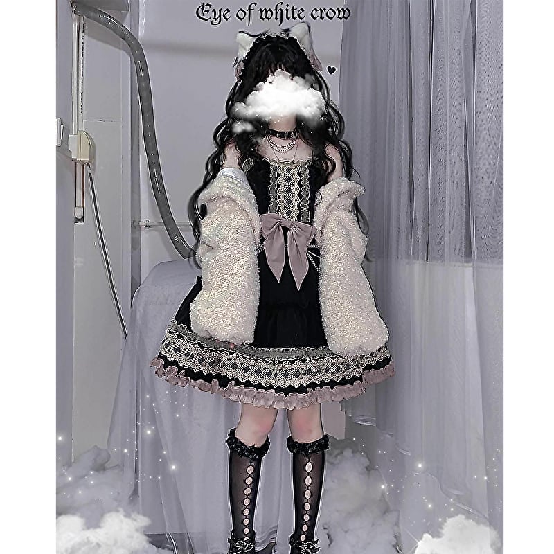 サブカル系 地雷ロリータ レトロ JSK ミニ フリル リボン メイド服 