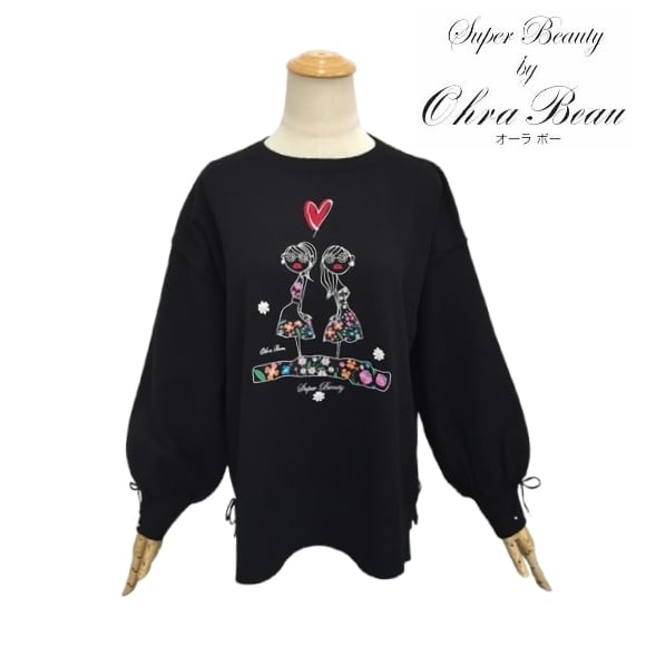 スーパービューティー セーター 刺繍入りニット 2421039 ブラック 2024年秋冬 オーラボー 大人かわいい服 大人スタイル キレイメ Super Beauty レディース アパレル 女性 M L LL 30代 40代 50代 60代