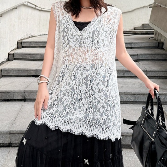 レース ノースリーブ ミディ丈 タンクトップ 2color PU0500