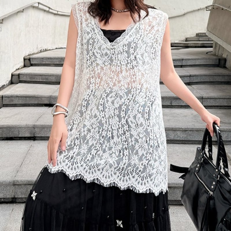 レース ノースリーブ ミディ丈 タンクトップ 2color PU0500