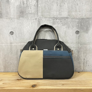 -* Boston Bag *- ブロック切替デザイン【アスファルトグレー×グレーベージュ×ブルーグレー】