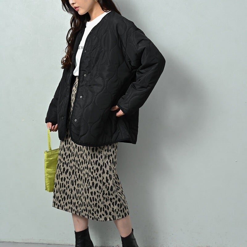 2点SET】ラビット風エコファーフードベスト×キルティング中綿コートSET