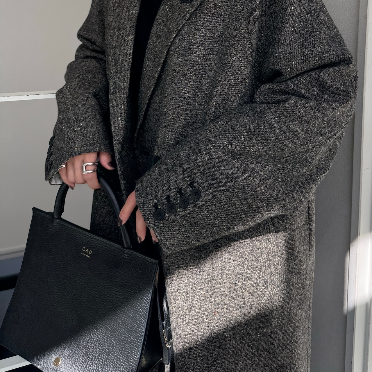 【受注予約:11月上旬入荷予定】Color nep mixed tweed long CO/charcoal gray