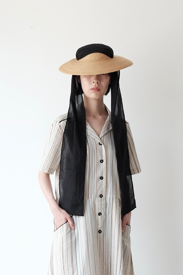 【Joëlle】Cotton silk ribbon wide brim capeline / Straw
