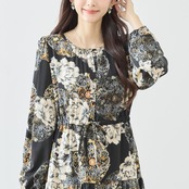TRUBE アンティークフラワープリントティアードワンピース【M~L】ブラック