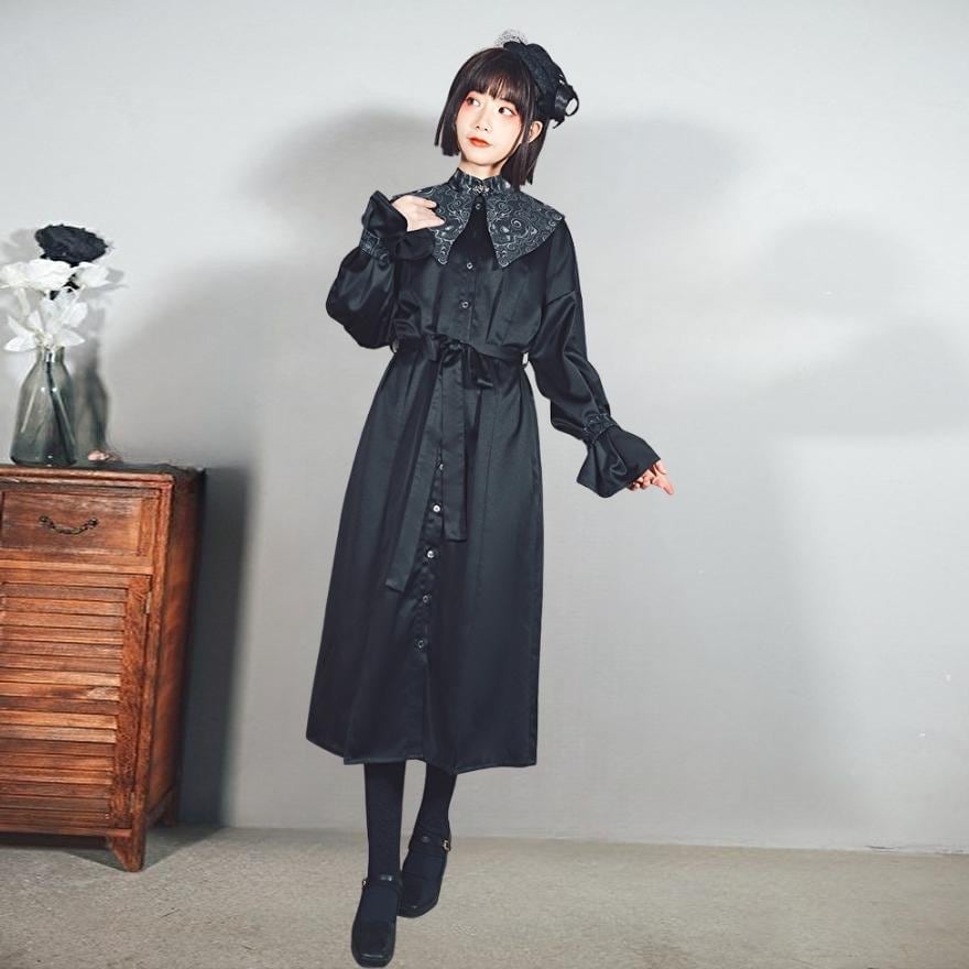 サブカル 服 地雷系 通販 チャイナ風服 チャイナ風服 古怪舎 ワンピース チャイナ服 漢服 ハイウエスト Aライン レトロ ハイウエスト バルーンスリーブ 闇かわいい サブカル服 普段着 控えめ