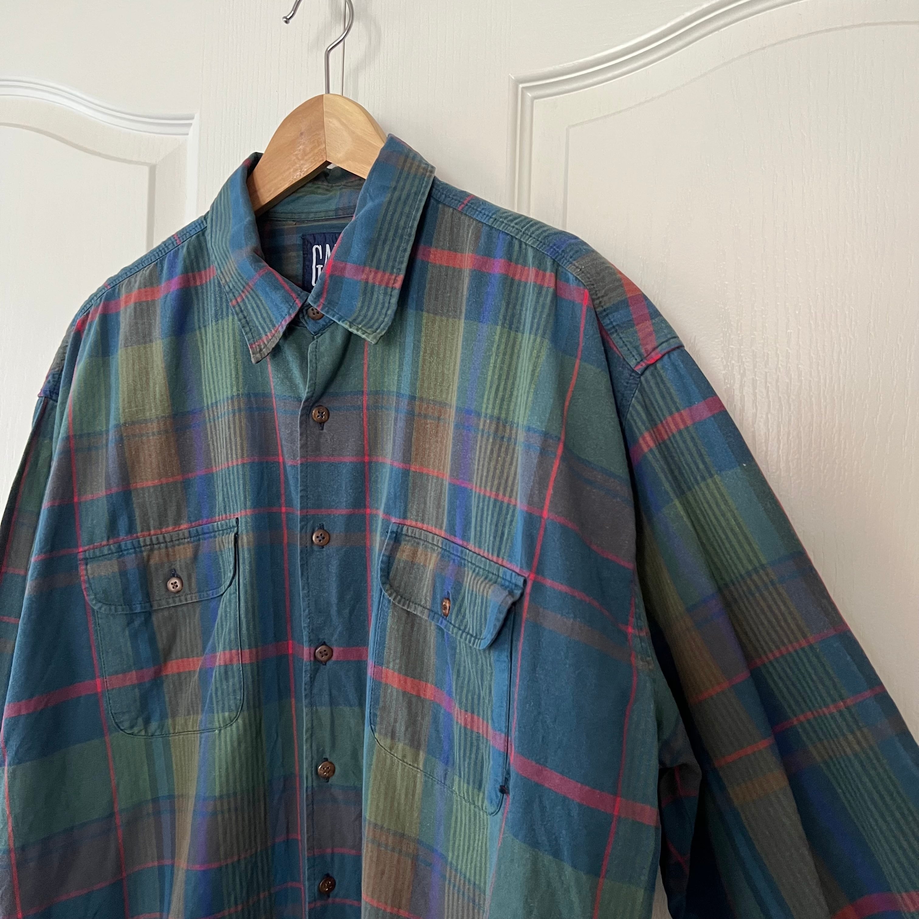 レア物）【OLD GAP】オールドギャップ　厚手チェックシャツ　Lサイズ　紺タグ レア物）OLD GAPオールドギャップ 厚手チェックシャツ Lサイズ 紺タグ