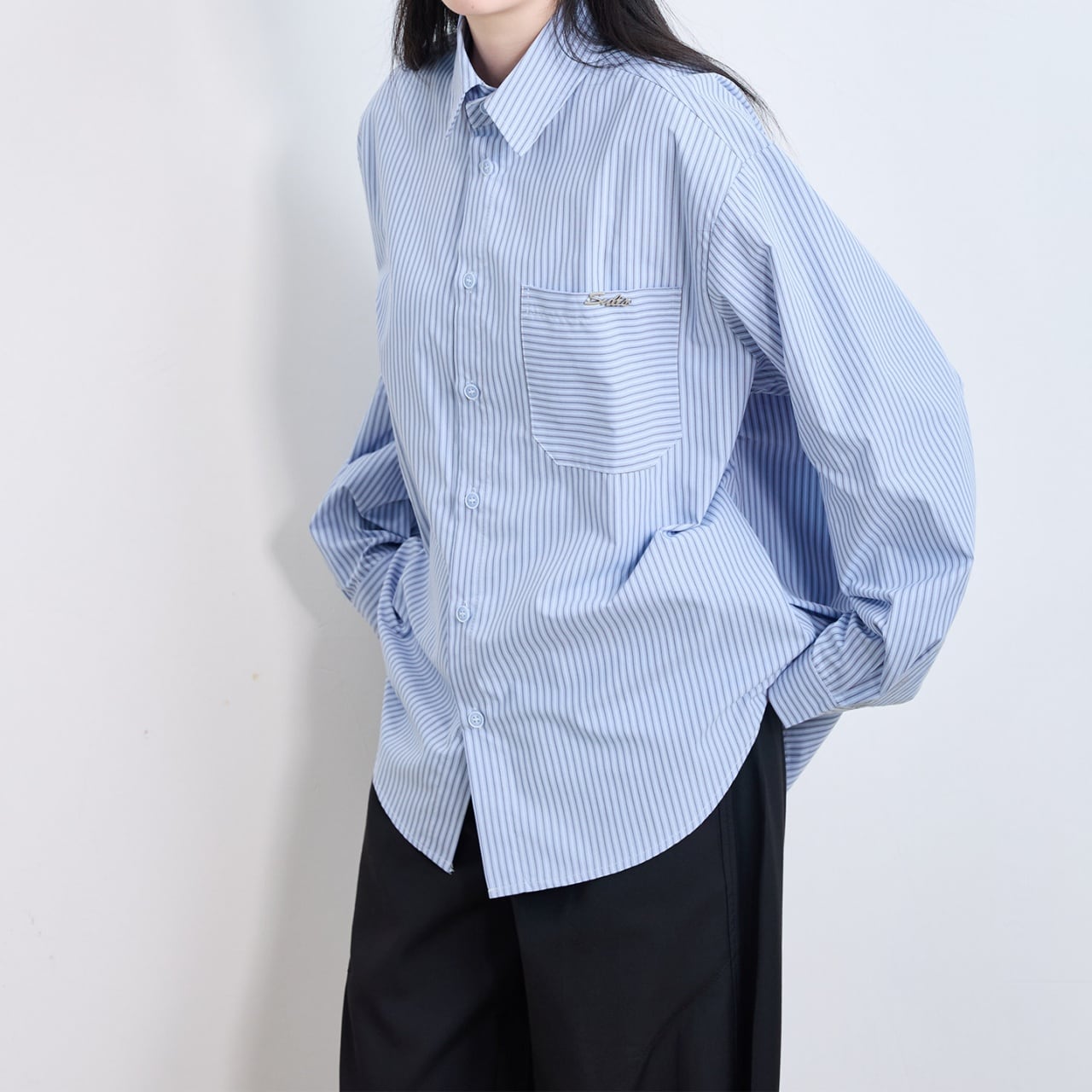 ユニセックスルーズプレッピーストライプシャツ A02031