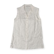 Mademoiselle NON NON マドモアゼルノンノン リネン100% フラワー刺繍 ロング丈 ノースリーブ シャツ M/ホワイト/チュニック