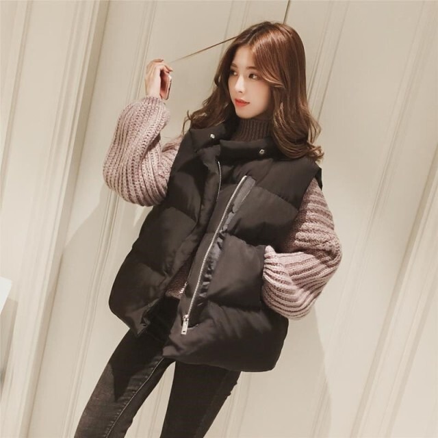 ダウンベスト ベスト 冬 韓国 シックなベスト ブラック 楽ちん 着やすい 暖かい 通学 通勤 アウター 海外のおしゃれな大人のレディース ファッション通販サイトhanano Emon