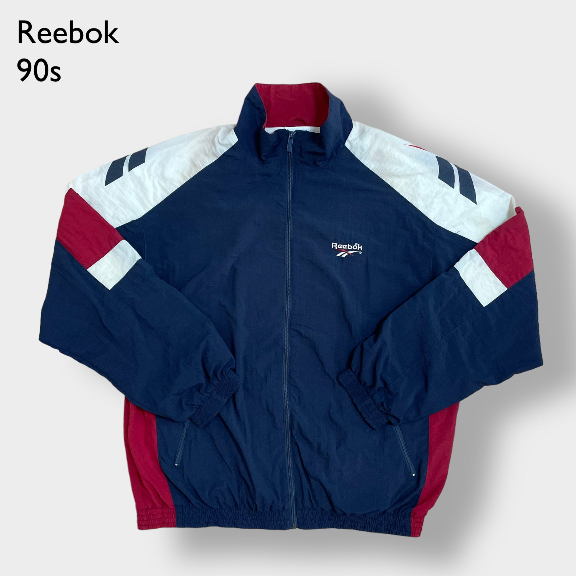 Reebok】90s ナイロンジャケット ブルゾン 刺繍ロゴ 袖ロゴ フルジップ