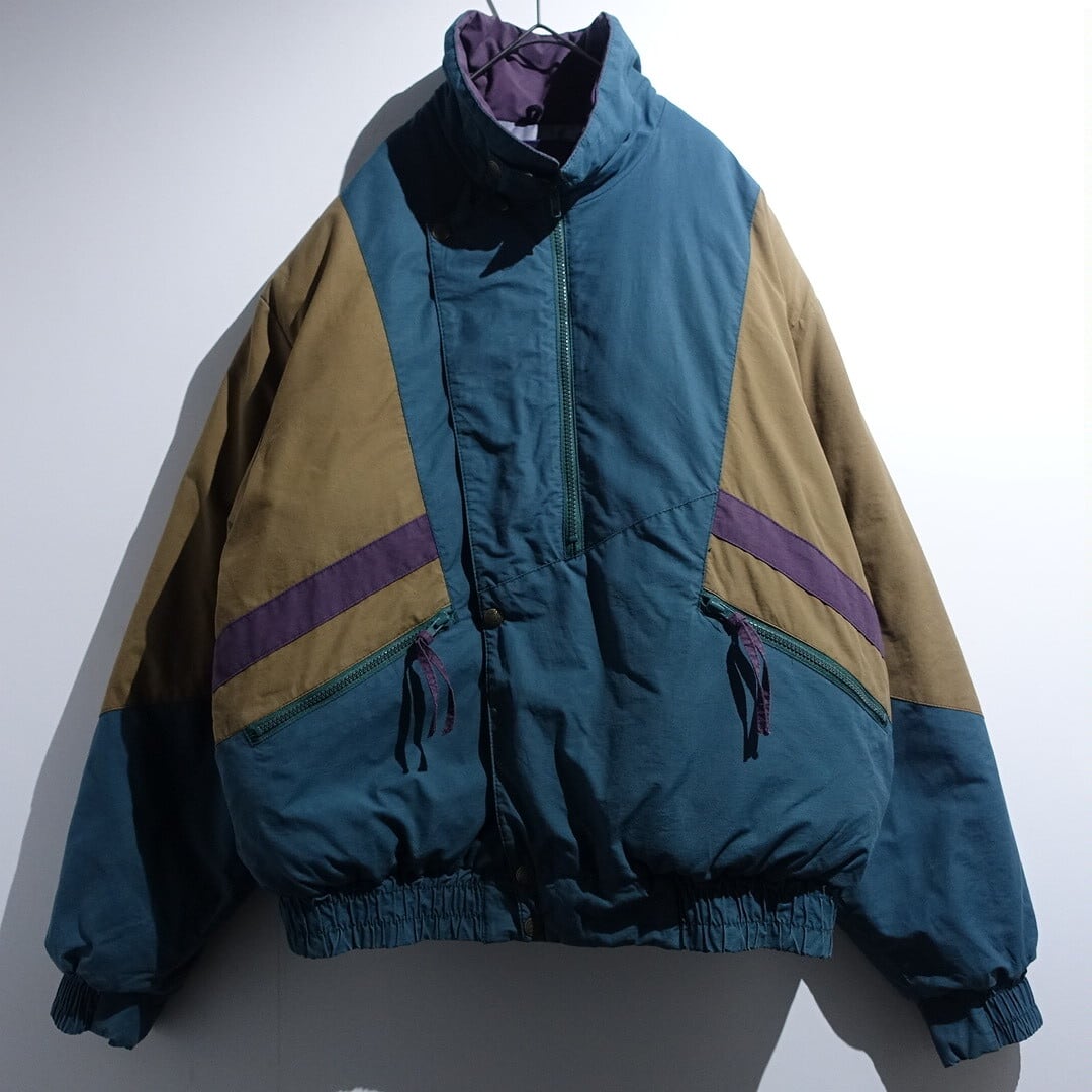 90s Multicolor Switching & Zipper Design Down Blouson
