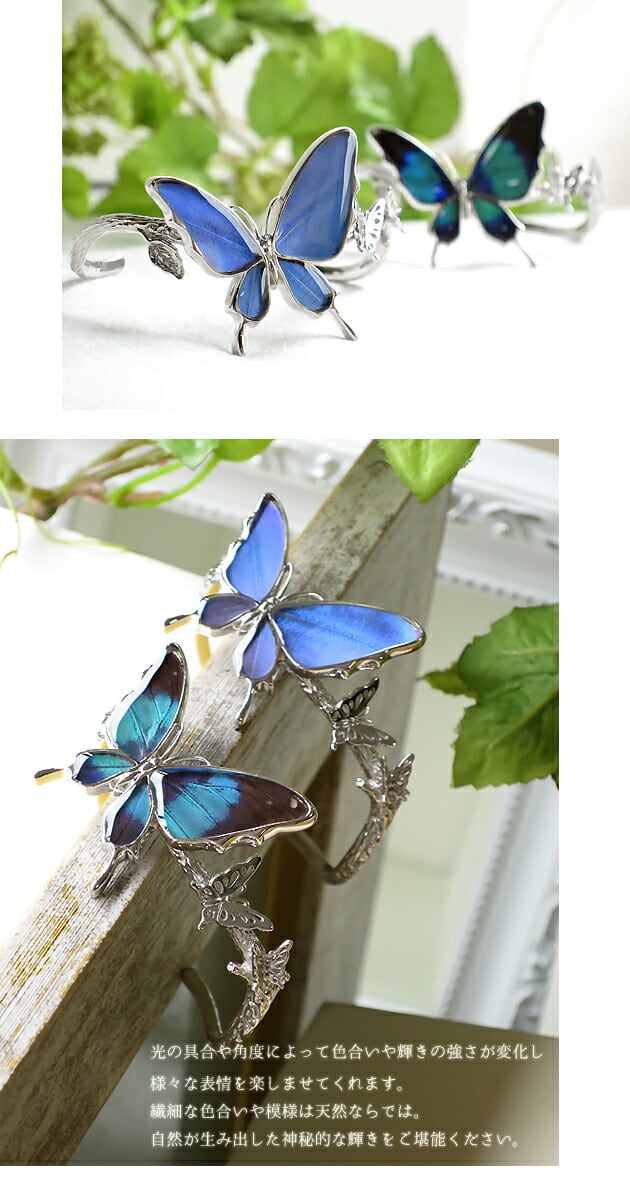 Psyche/オーダー品] 本物の蝶の羽 舞い飛ぶ姿の蝶 シルバー925