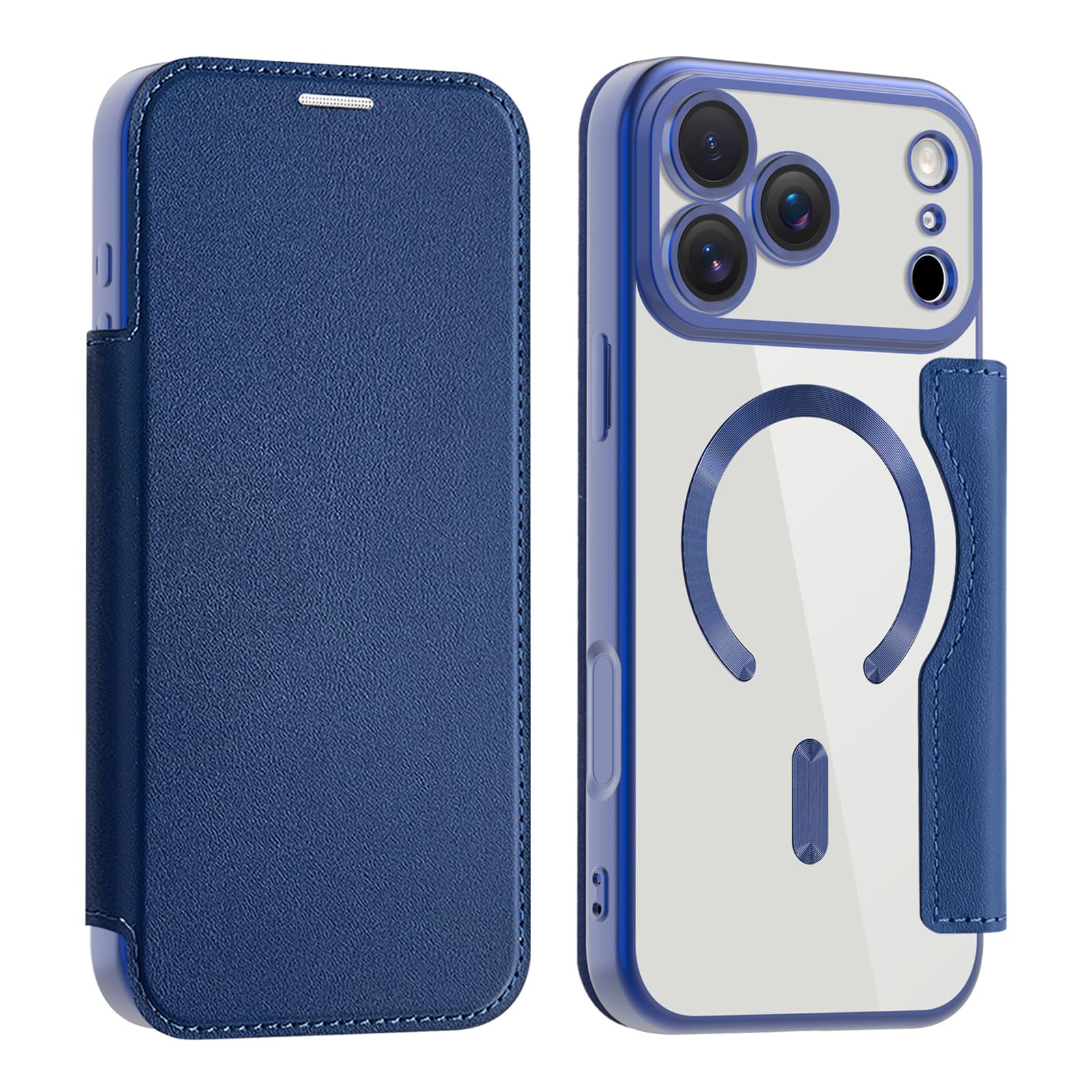 iPhone 17 Pro 用 ケース 手帳型 RFID アイフォン 17 プロ ケース 財布型 カードポケット付き 全面保護 Magsafe対応 背面透明 高級なPUレザー 人気財布型 カバー 軽量 いphone17 Pro スマホケース カード収納 おしゃれ 上質な手触り 擦り傷防止 (ブルー)