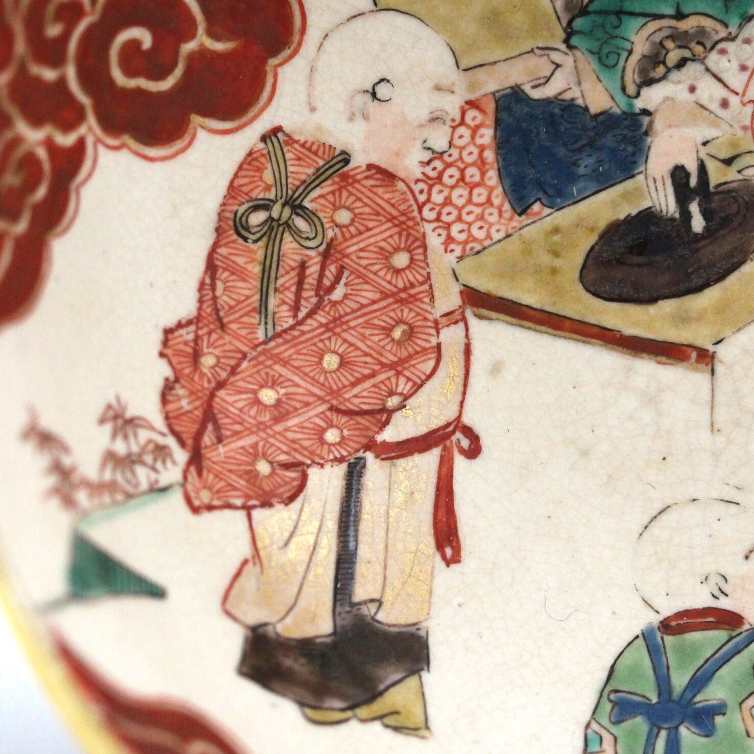 九谷庄三唐子書初図鉢 d18.9cm Kutani Enameled Bowl, Design of