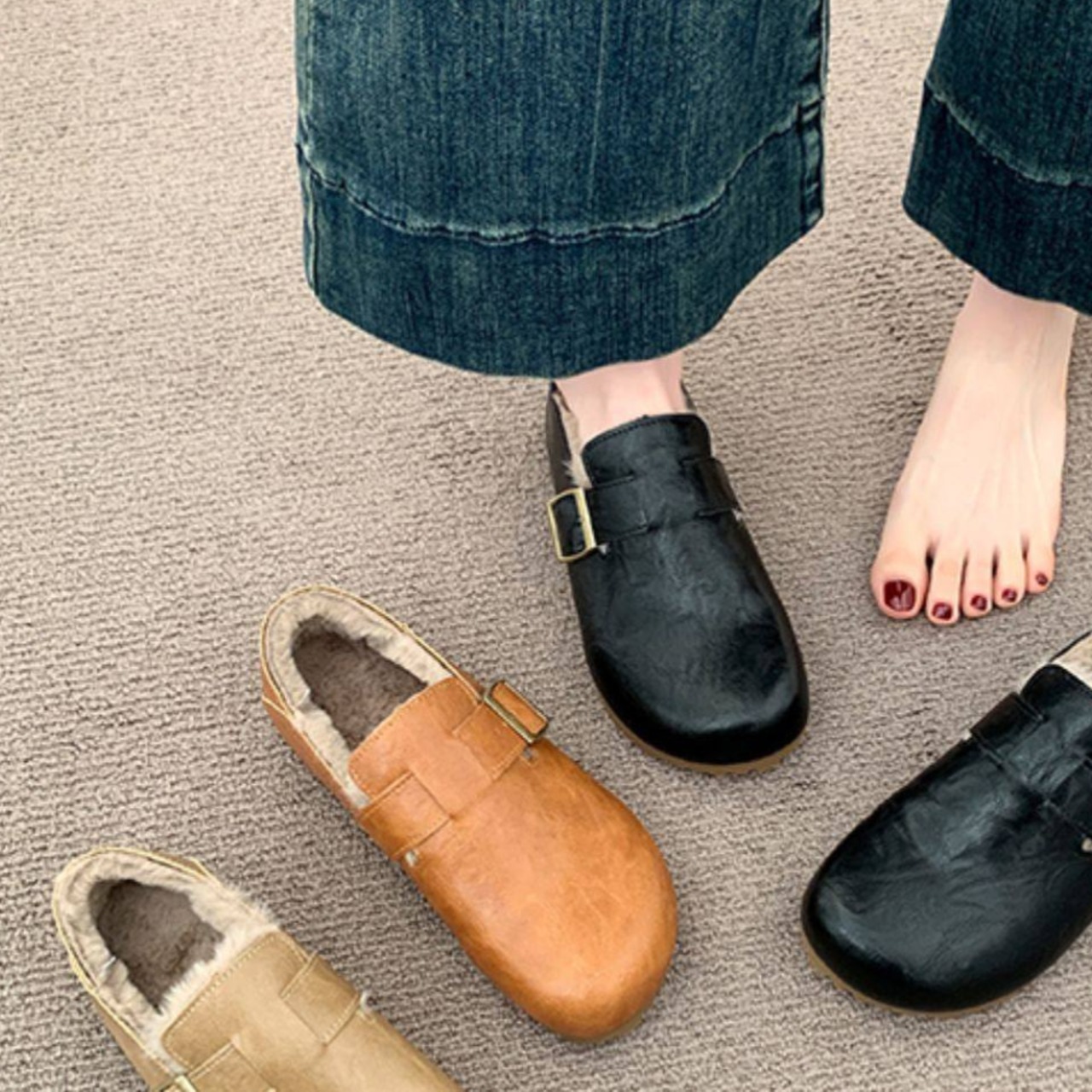 ボアライニング バックル付きシューズ 3color W10424