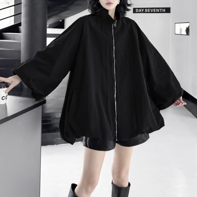 Stand collar balloon sleeve oversized jacket C1013