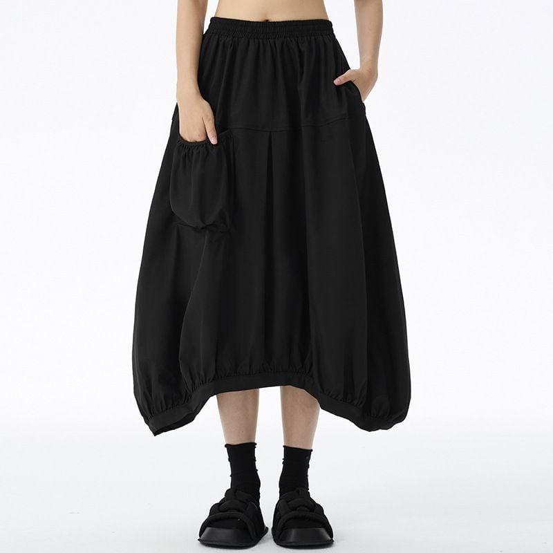 SOLID A-LINE MIDI LANTERN DESIGN SKIRT 2colors M-15137