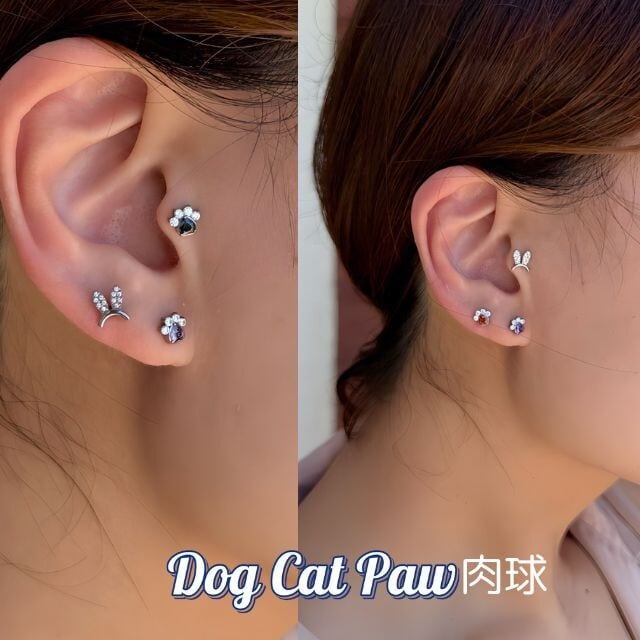トラガスピアス 18G 16G 14G 全4色 肉球 ジュエル インターナル