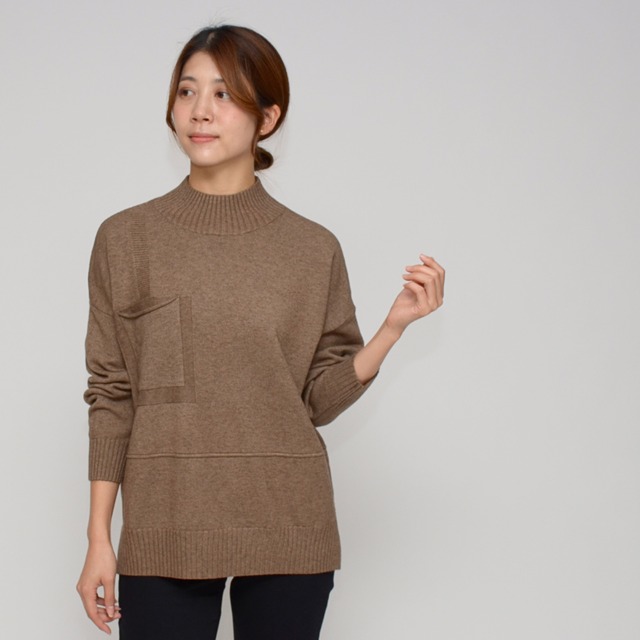 【ふわモチ素材】チクチクしない リブハイネックトップス ‐ LEVK-25447 モカ ‐