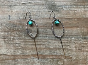 Oval×turquoise silver earrings