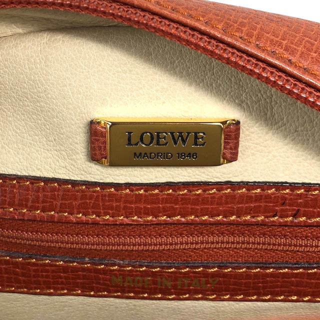 LOEWE ロエベ ショルダーバッグ ブラウン ロゴ型押し レザー vintage ヴィンテージ オールド hhdfi4