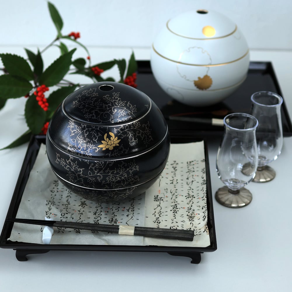 【新品・お値下げ】♡福泉窯　芦屋貴兆陶家コラボ　mayuhako オリジナル陶箱 李荘窯×芦屋貴兆陶家コラボ 球型お重＊tamaco＊ 雪輪 | 芦屋貴兆