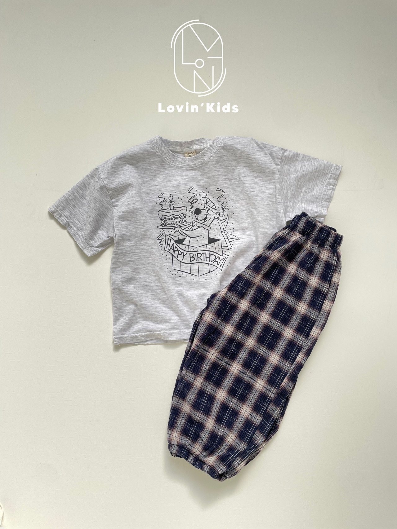 【Lovin'】サマーチェックナチュラルパンツ 90〜140cm ネイビー 240523 - 2