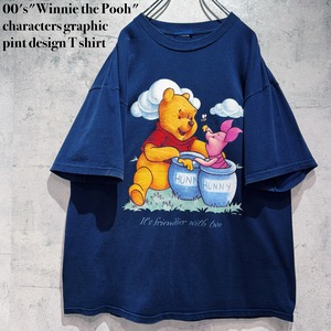 00's"Winnie the Pooh"characters graphic pint design T shirt