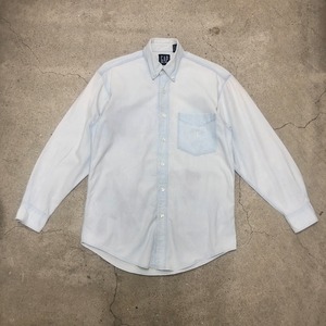 90s OLD GAP/BD L/S Shirt/香港製/M/ボタンダウンシャツ/長袖シャツ/デカタグ/アイスブルー/ギャップ/オールドギャップ