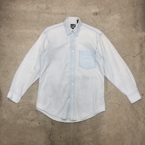 90s OLD GAP/BD L/S Shirt/香港製/M/ボタンダウンシャツ/長袖シャツ/デカタグ/アイスブルー/ギャップ/オールドギャップ