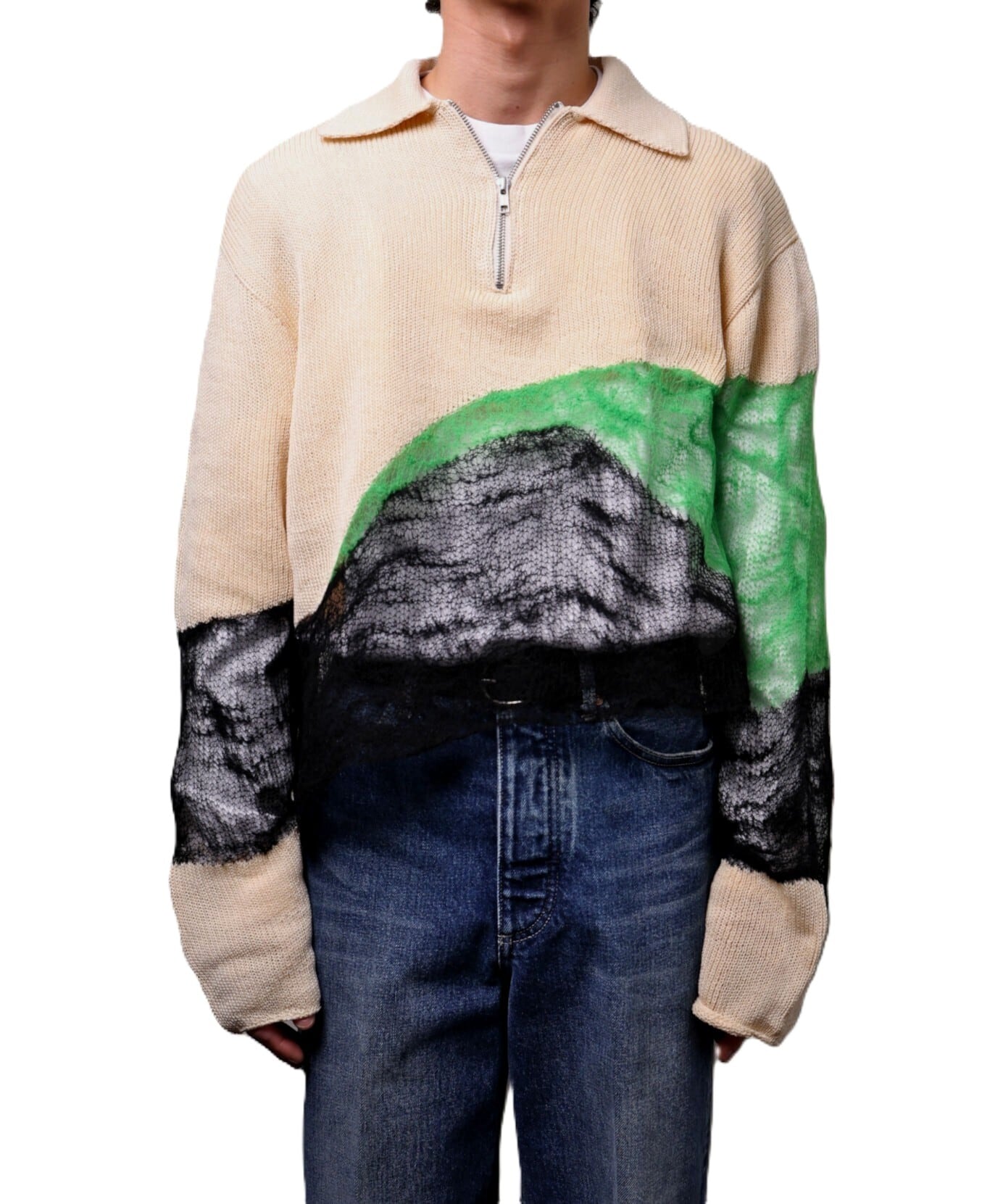 Kota Gushiken / KGSS26-K10 SOLID & FLUID ZIP-UP KNIT (CREAM