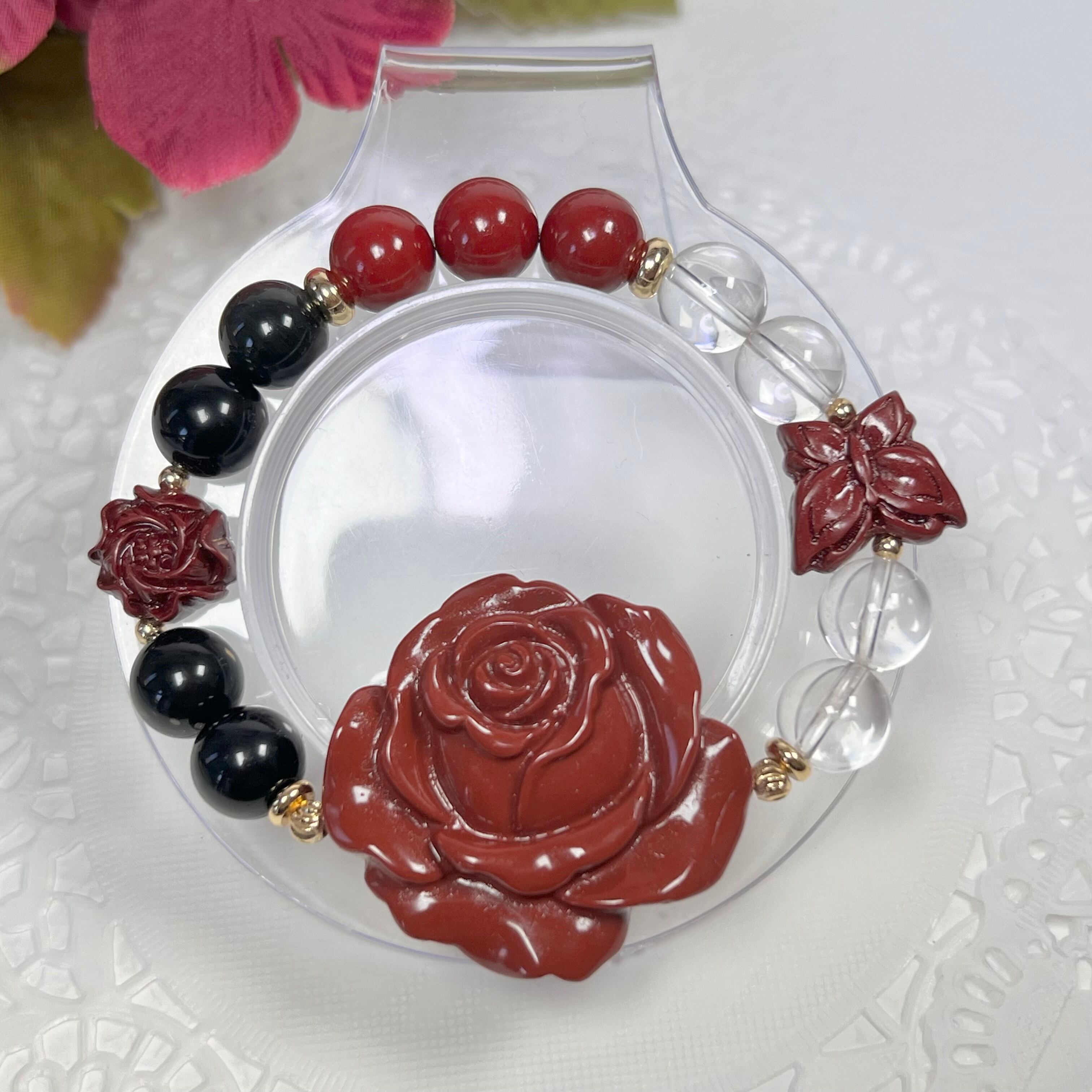 【瑪瑙 バラ ブレスレット】天然石 パワーストーン