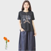 TRUBE エッフェル塔モチーフプリントTシャツN12-1054【M~L】ブラック