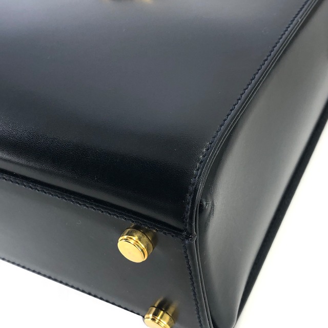 Salvatore Ferragamo サルヴァトーレ フェラガモ　ガンチーニ　レザー　ボックス　ショルダーバッグ　ネイビー　vintage　ヴィンテージ　オールド　bpbx8e