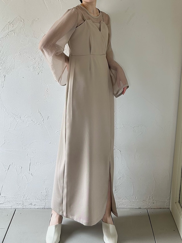 2set Sheer Top Bustier Dress / BEIGE