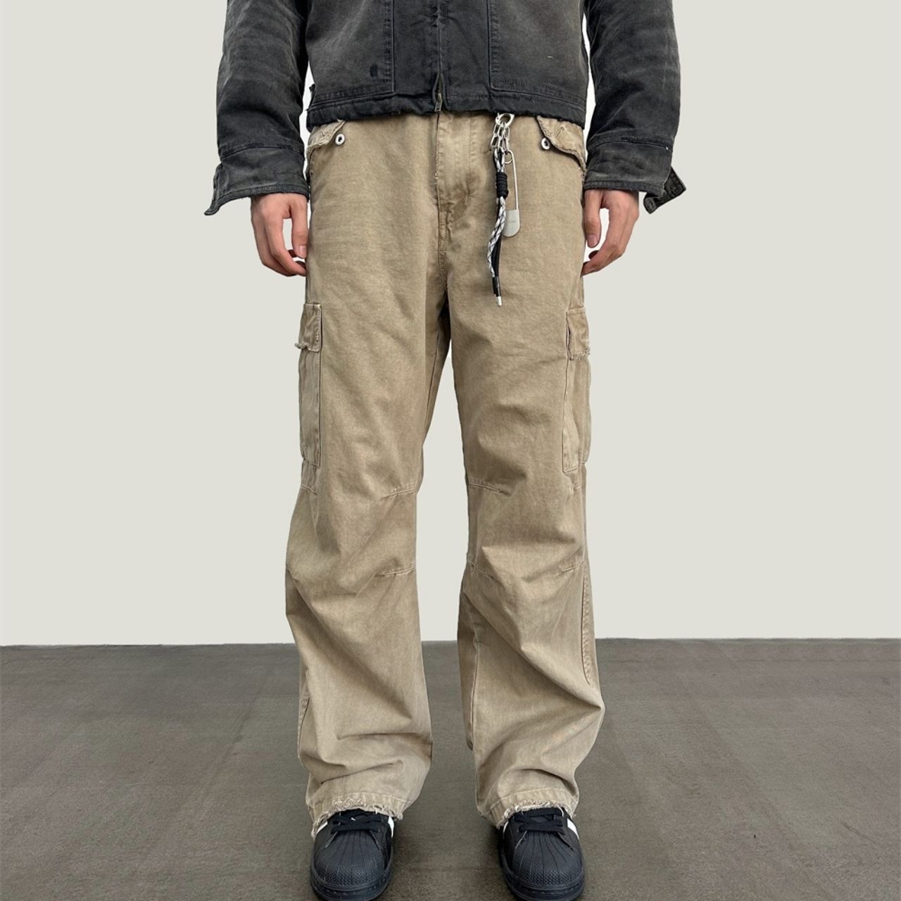 オールドウォッシュヴィンテージレトロダメージ加工ビッグポケットパンツ　1186