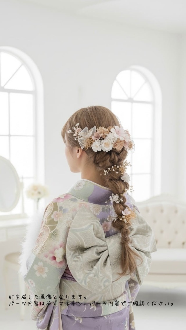 さくら小枝ビジュー髪飾り　袴　振袖　成人式　ヘアドレス　ヘアパーツ　プリザーブドフラワー　ドライフラワーフラワー