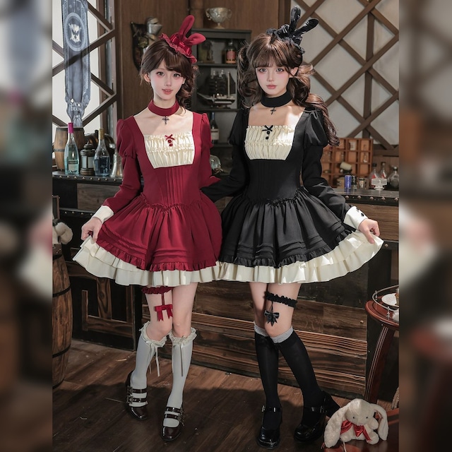 フリルエプロンメイド服セットアップ：ワンピース＋エプロンのみ