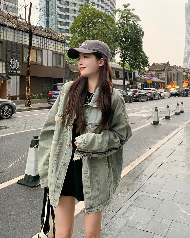 デニム生地 アウター ジャケット レディース カジュアル かっこいい ストリート 大人可愛い 韓国ファッション Luluca 韓国トレンドファッションluluca ルルカ