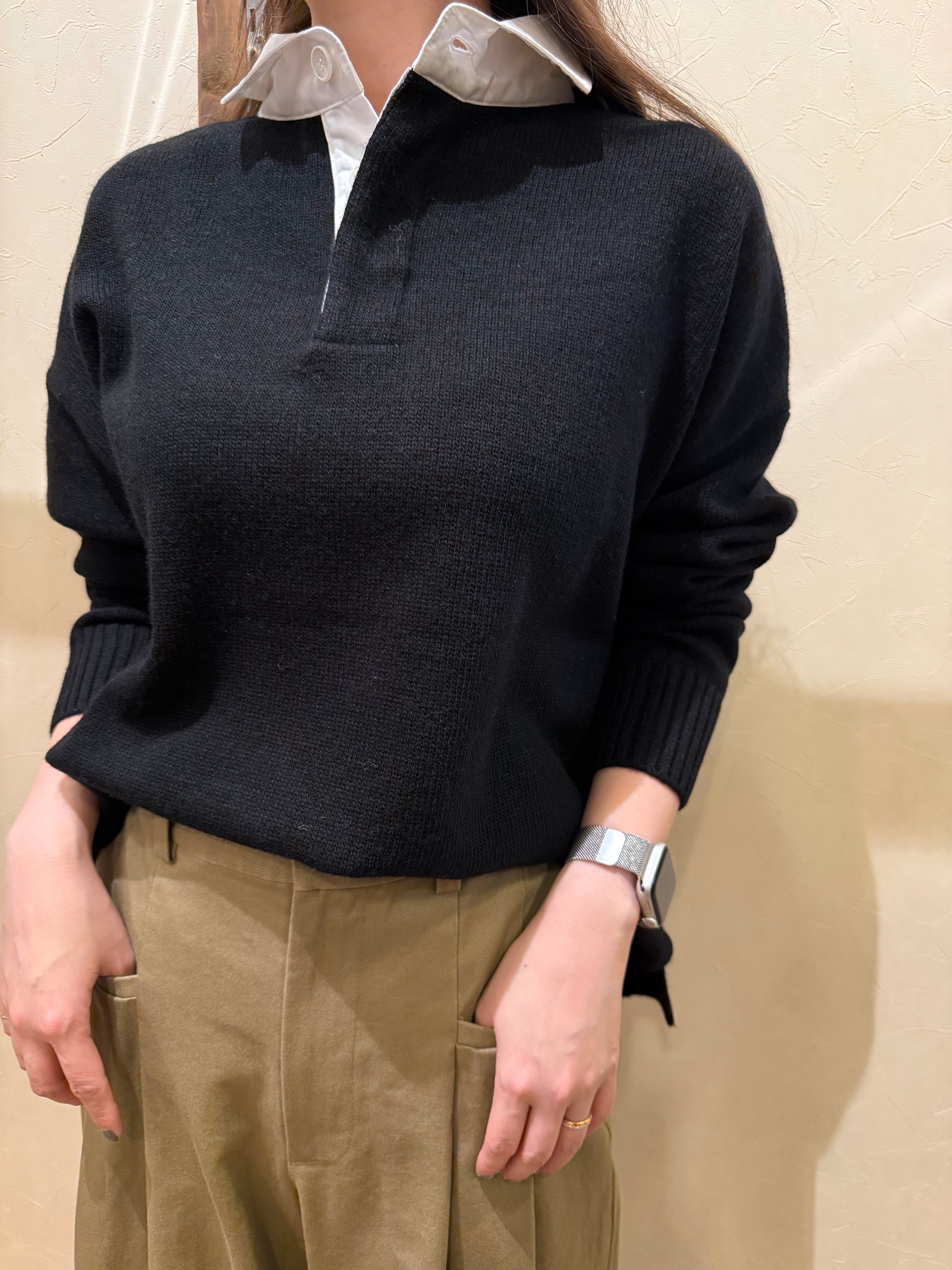 COMOLI(コモリ)18G長袖ニットポロ fade navy (X01-06023） | Pay ID